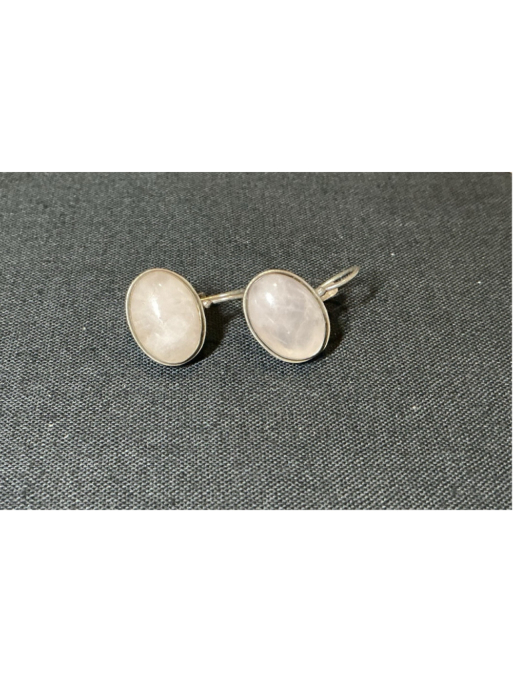 Vintage Signed925 Silver Pale Pink RoseQuartz Oval Cabochon Lever Backs Earrings